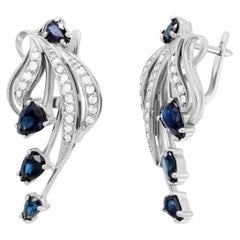 Modern Diamond Blue Sapphire White 14k Gold Earrings for Her