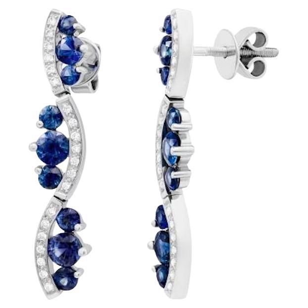 Modern Diamond Blue Sapphire White 14k Gold Earrings for Her For Sale