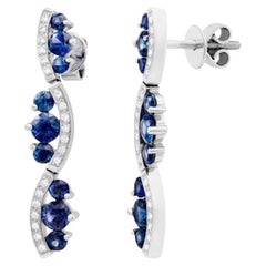 Boucles d'oreilles modernes en or 14k pour elle, avec diamants, saphirs bleus et blancs
