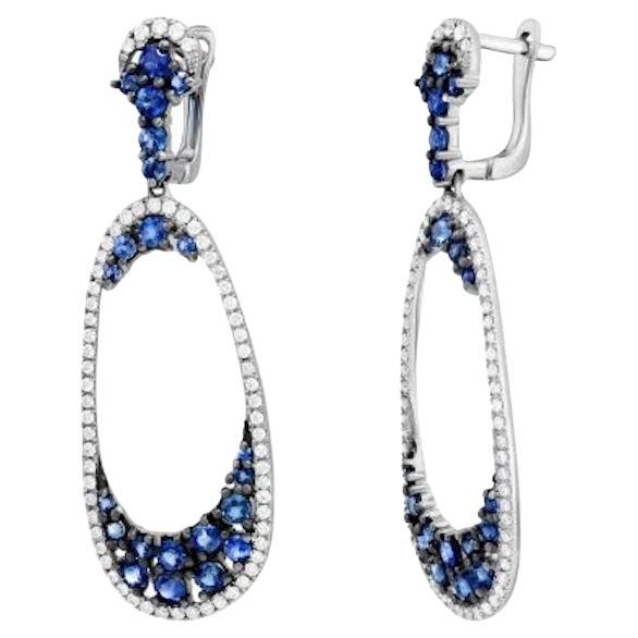 Boucles d'oreilles modernes en or 14k pour elle, avec diamants, saphirs bleus et blancs