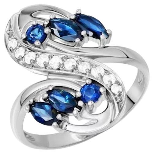 Moderner Ring aus 14 Karat Gold mit blauem Saphir und weißem Saphir für sie im Angebot