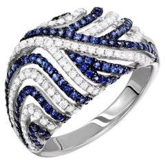 Bague moderne pour elle en or 14K avec diamant, saphir bleu et blanc