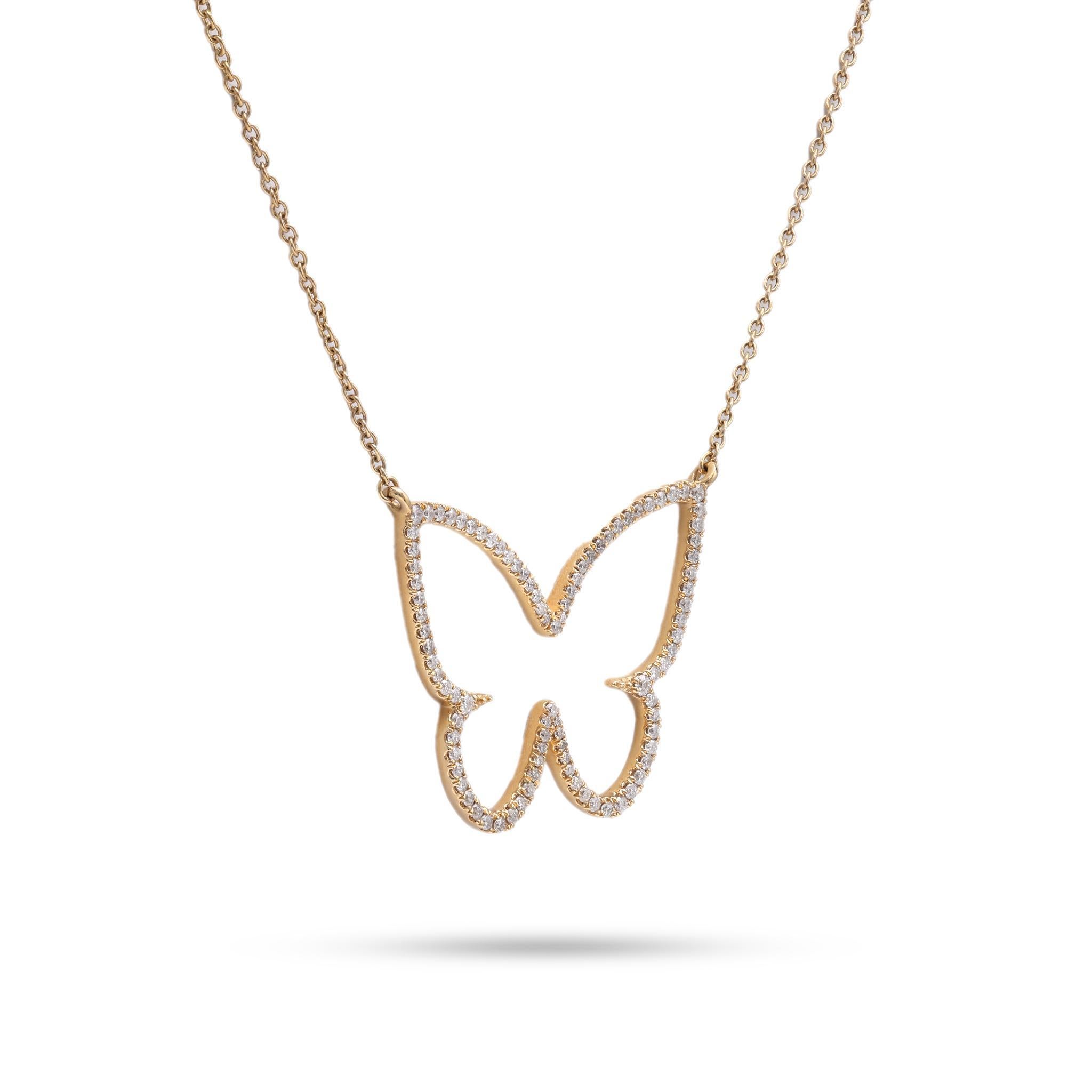 Brilliant Cut Modern Diamond Butterfly Yellow Gold Necklace For Sale
