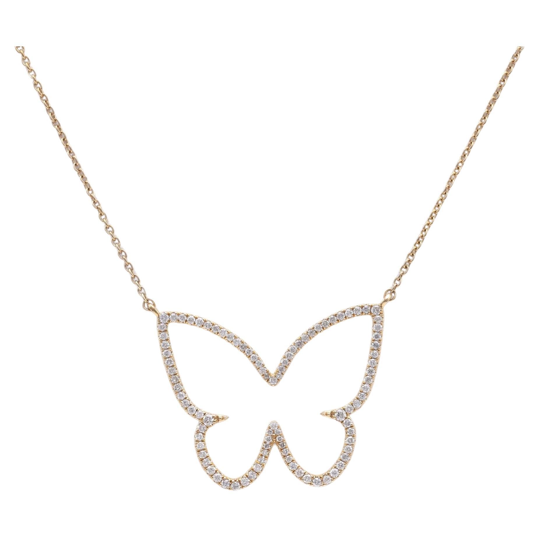 Modern Diamond Butterfly Yellow Gold Necklace For Sale