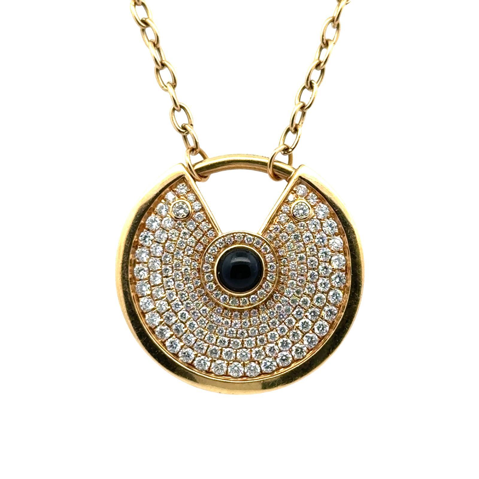 Modern Diamond Cabochon Onyx 18 Karat Yellow Gold Amulette Pendant Necklace In Excellent Condition For Sale In Boca Raton, FL