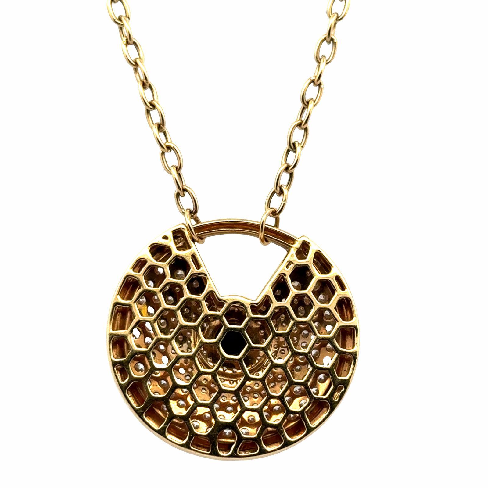 Women's Modern Diamond Cabochon Onyx 18 Karat Yellow Gold Amulette Pendant Necklace For Sale