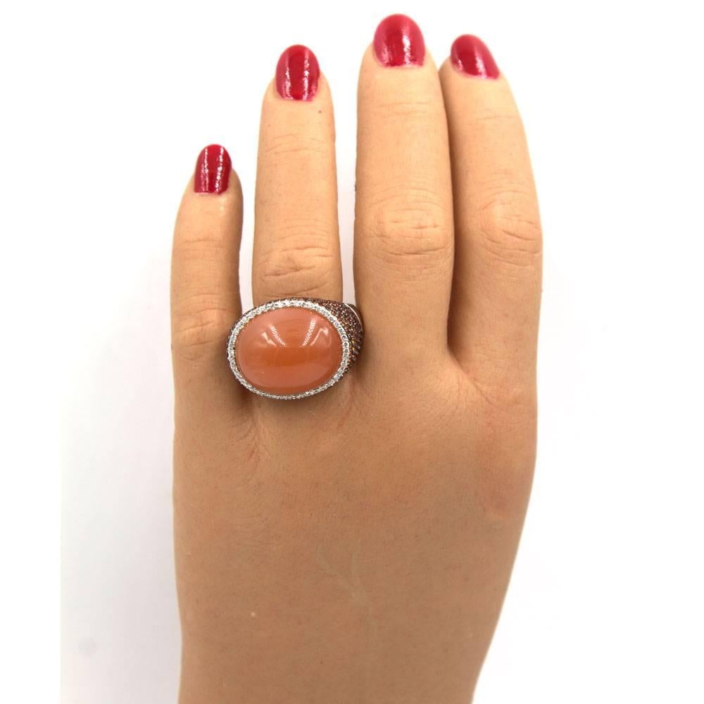 Women's Modern Diamond Chalcedony 18 Karat White Gold Statement Ring