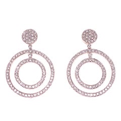 Modern Diamond Circle Drop Dangle 18 Karat White Gold Earrings
