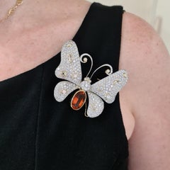 Modern Diamond, Citrine and Platinum Butterfly Brooch, 14.60 Carats