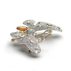 Modern Diamond, Citrine and Platinum Butterfly Brooch