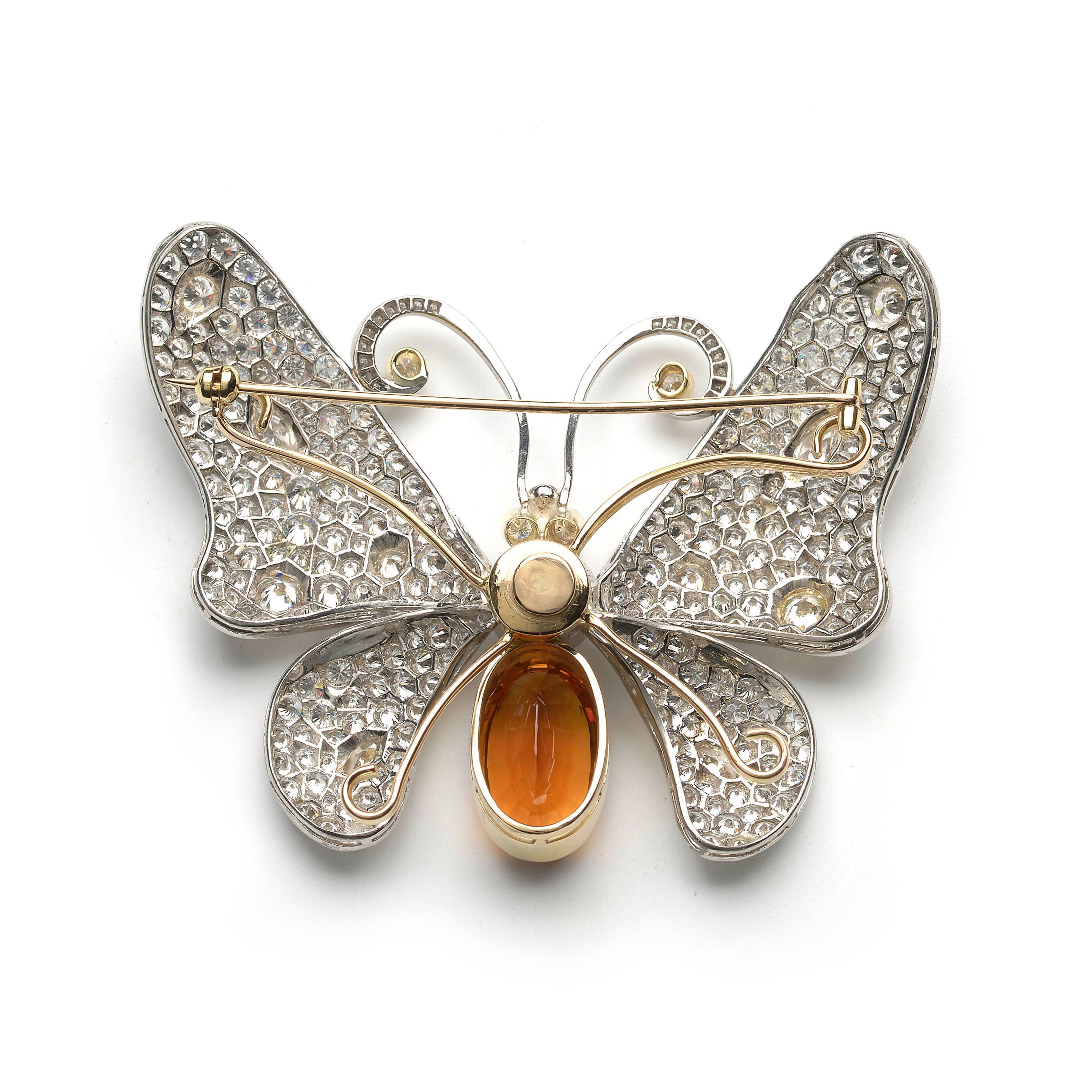 Schmetterlingsbrosche aus Platin mit Diamanten, Citrin und Platin (Moderne) im Angebot
