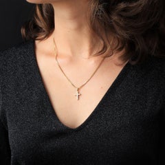 Modern Diamond Cross Pendant and 18 Karat Yellow Gold Chain
