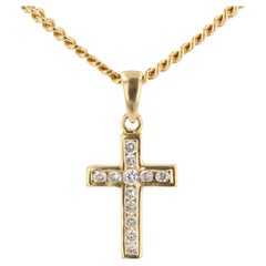 Modern Diamond Cross Pendant and 18 Karat Yellow Gold Chain