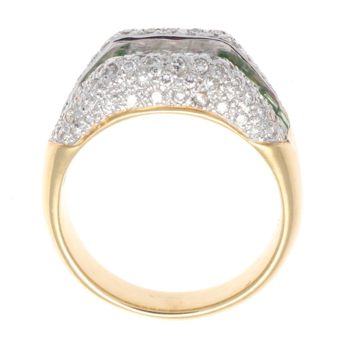 Square Cut Modern Diamond Demantoid Garnet Gold Ring