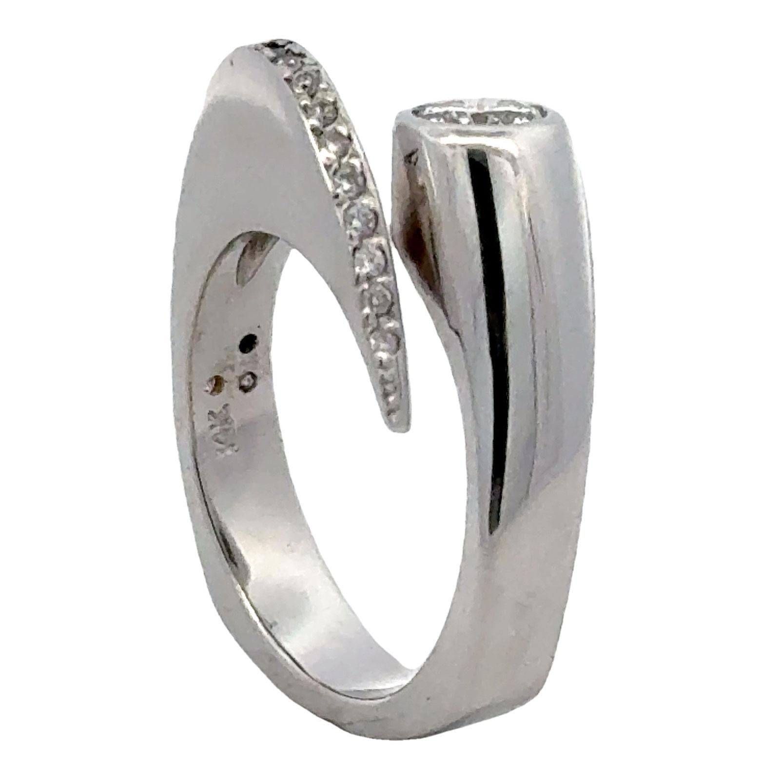 Round Cut Modern Diamond Dome Crossover 14 Karat White Gold Ring