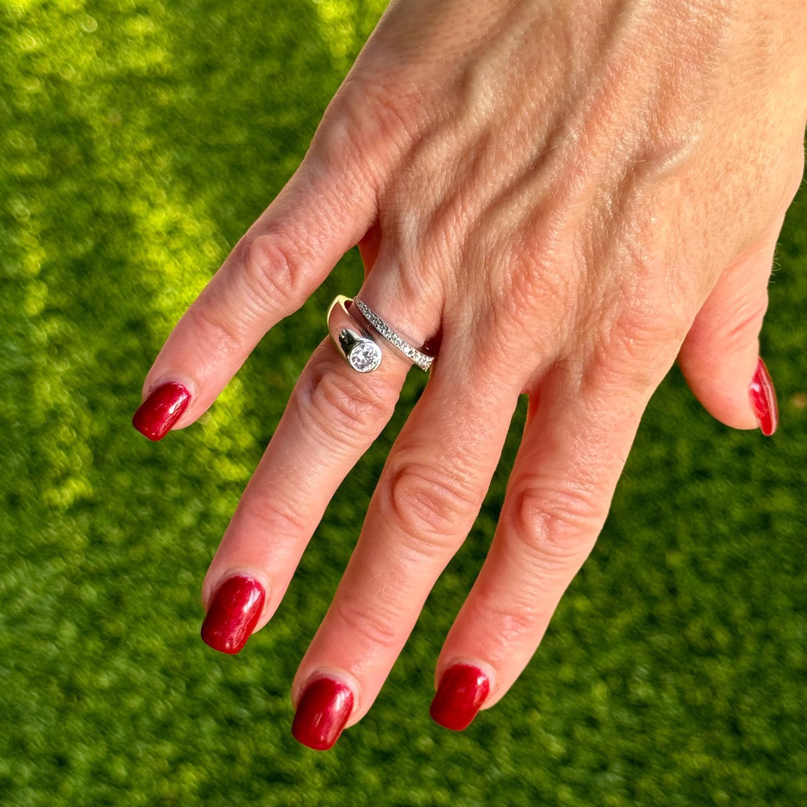 Women's Modern Diamond Dome Crossover 14 Karat White Gold Ring