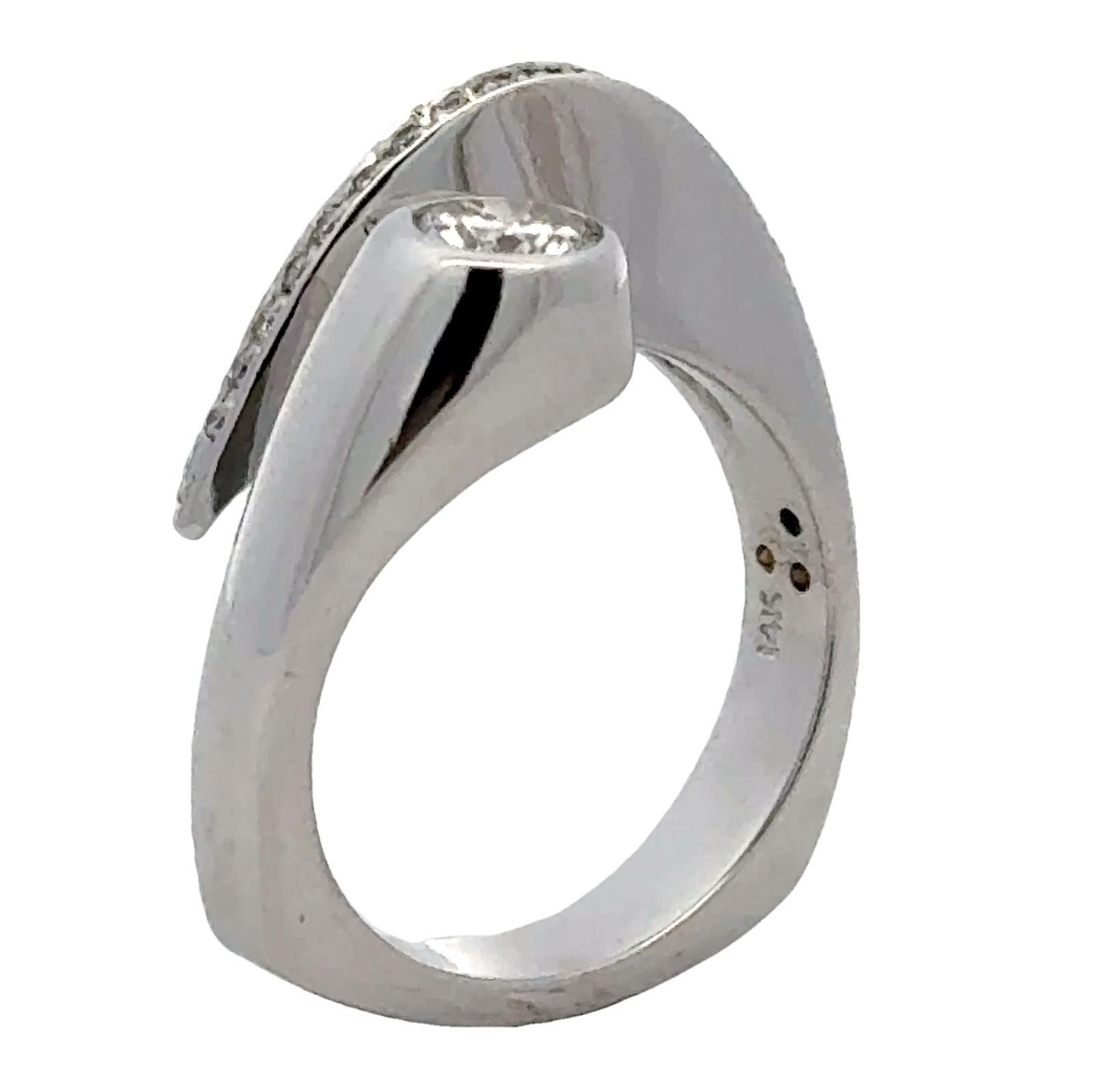 Modern Diamond Dome Crossover 14 Karat White Gold Ring 3