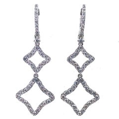 Modern Diamond Quatrefoil Drop 18 Karat White Gold Earrings