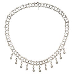 Modern Diamond Drop 18 Karat White Gold Two Row Collar Necklace