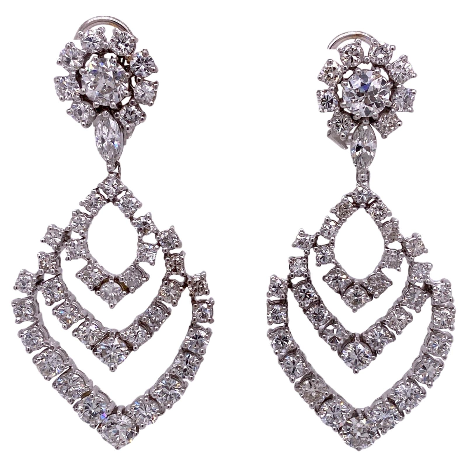 Modern Diamond Drop Dangle 18 Karat White Gold Earrings 9.0 Carat Total Weight