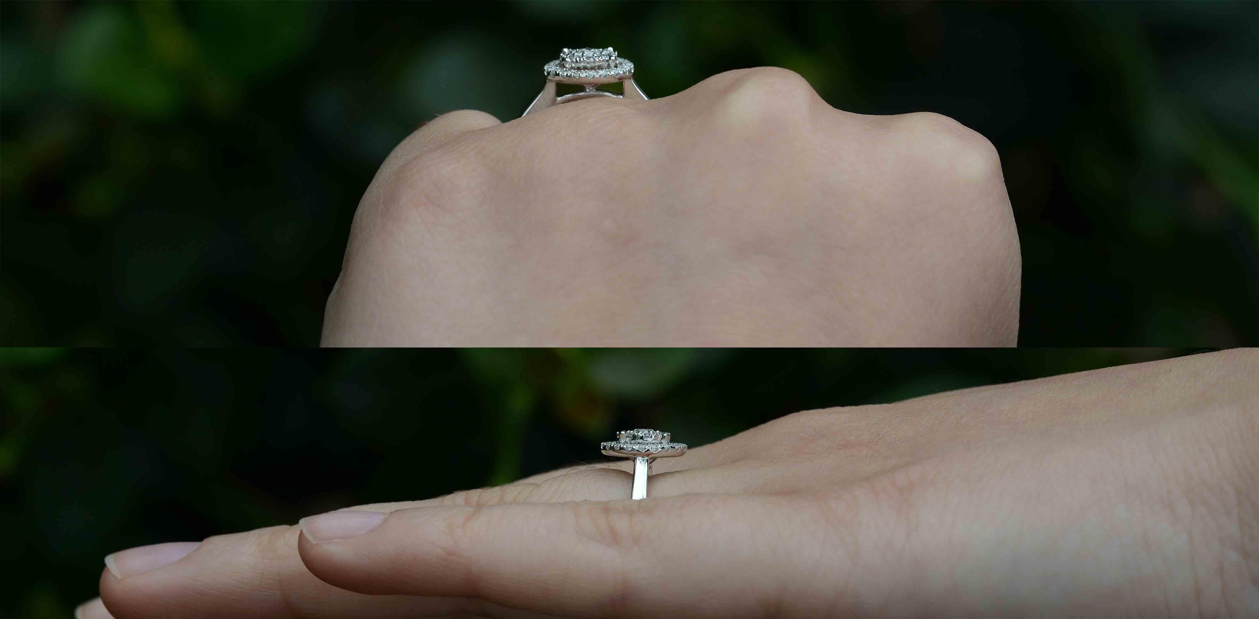 Round Cut Modern Diamond Ring Art Deco Inspired Halo Cluster 18 Karat White Gold