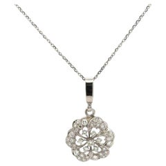 Modern Diamond Floral Platinum 14 Karat White Gold Pendant Necklace