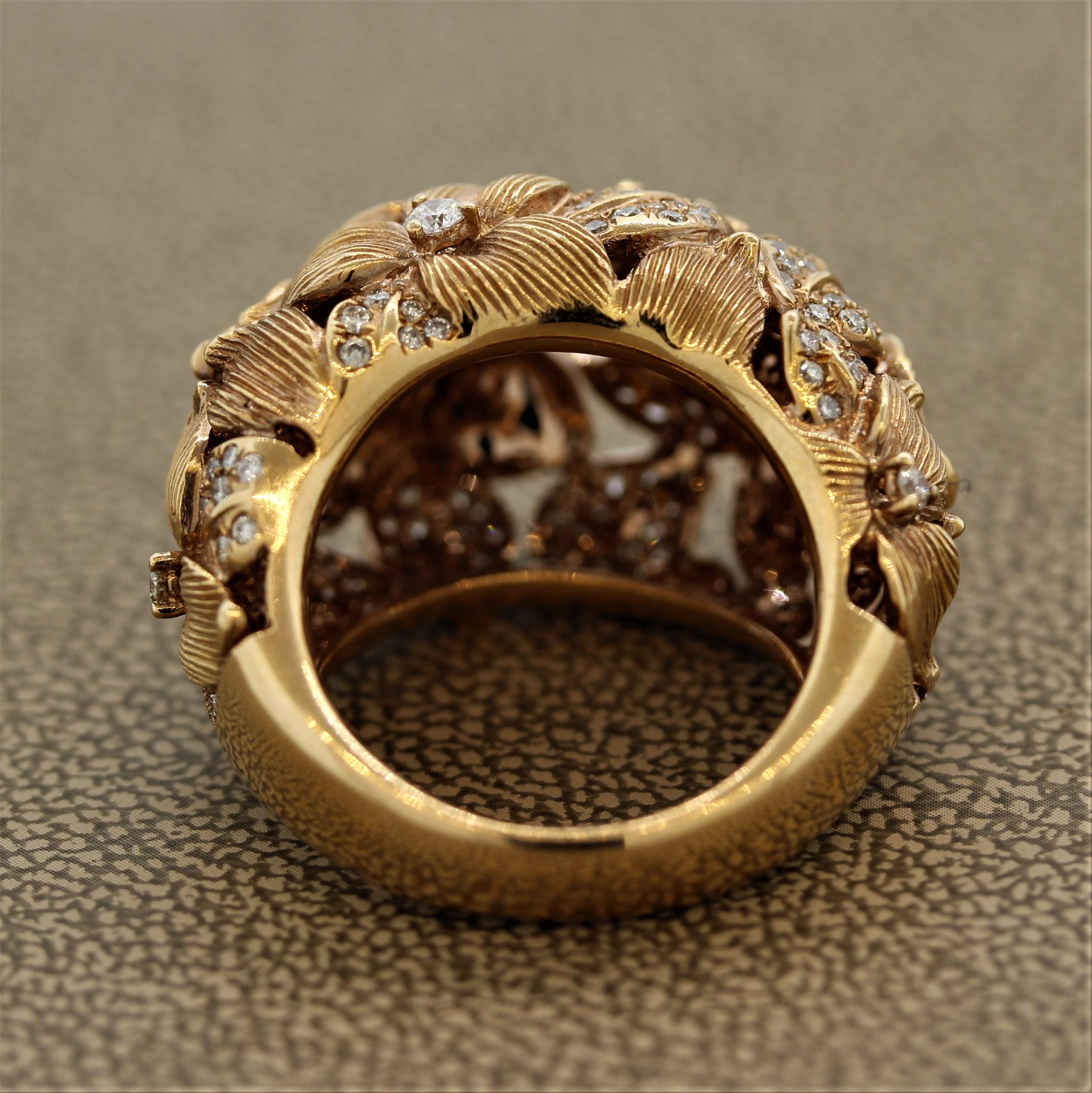 Modern Diamond Foliage Floral Gold Ring In New Condition In Beverly Hills, CA