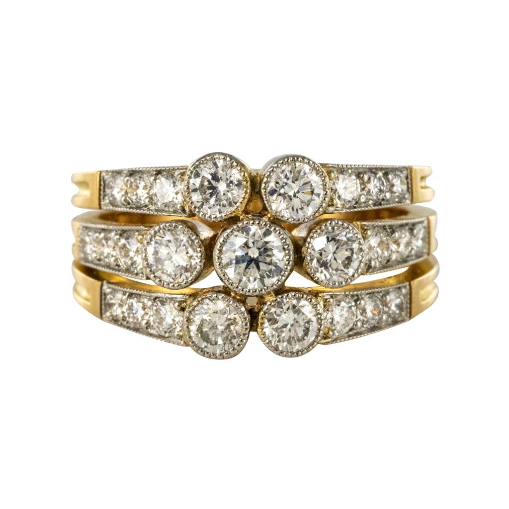 Modern Diamond Gold 3-Band Ring For Sale