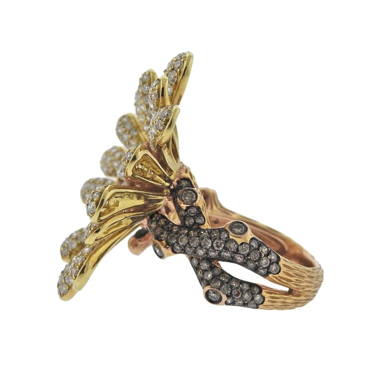 Modern Diamond Gold Flower Cocktail Ring For Sale (Free Shipping) at