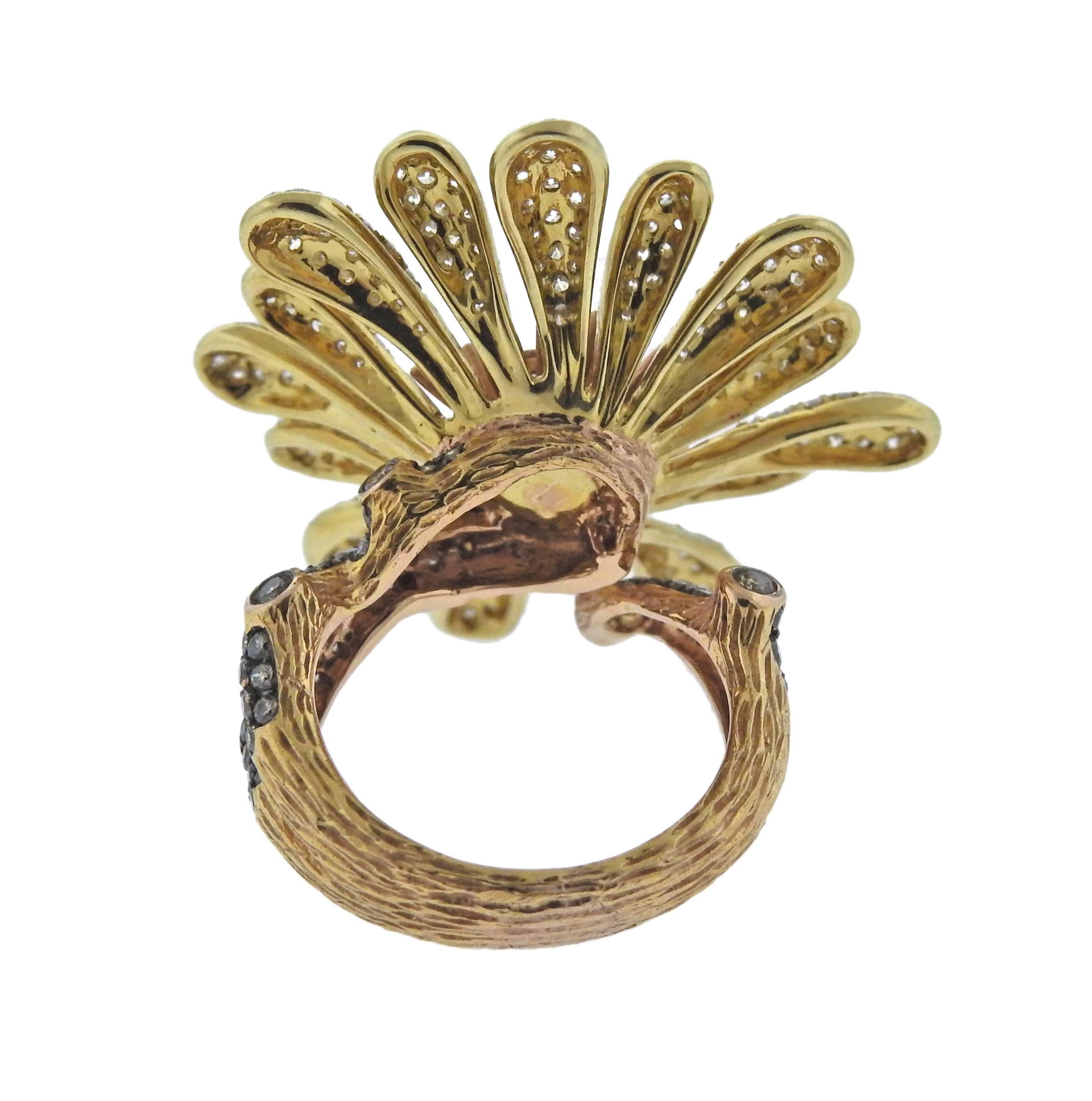 Modern Diamond Gold Flower Cocktail Ring In Excellent Condition For Sale In Lambertville, NJ