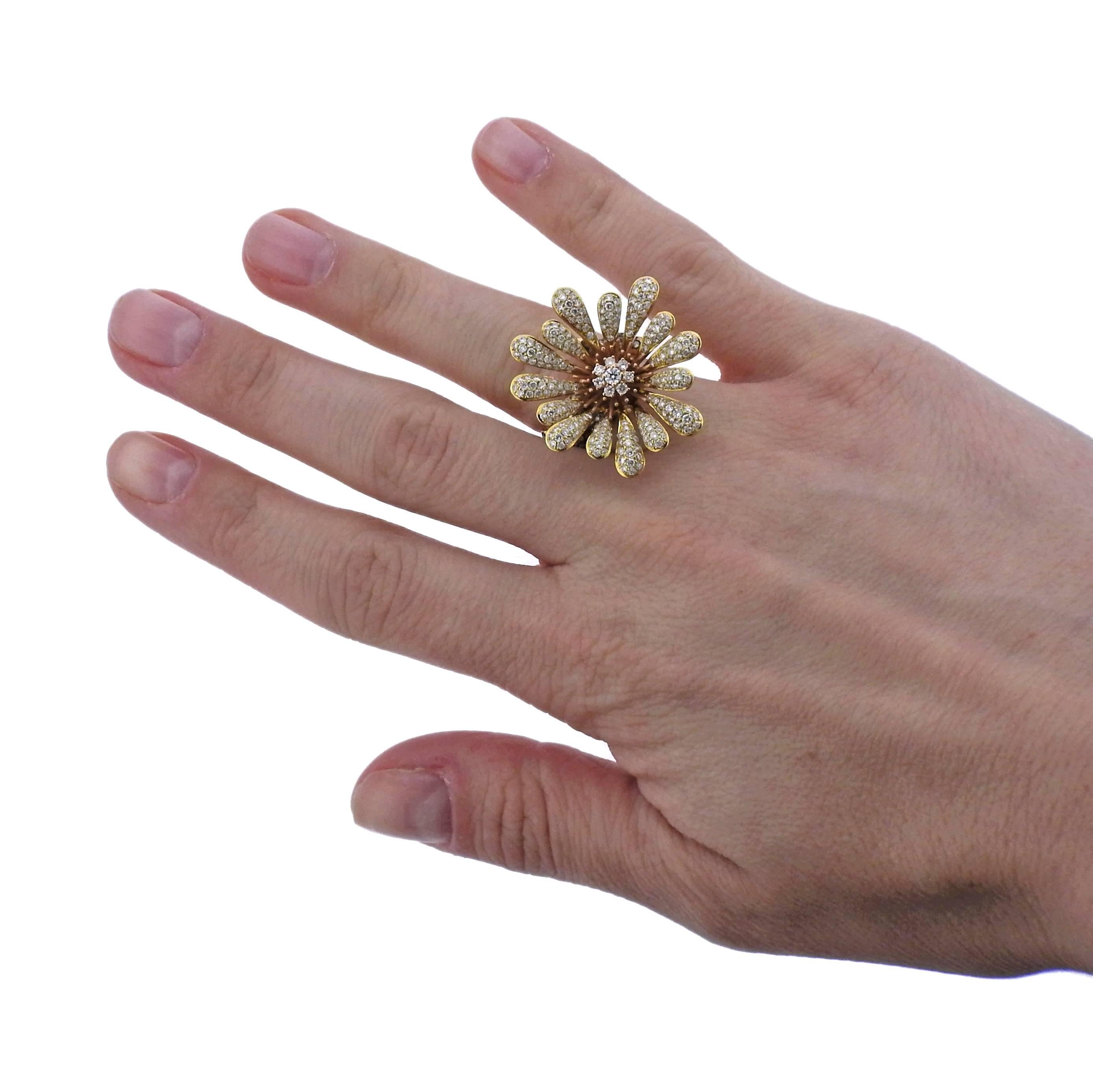 Women's Modern Diamond Gold Flower Cocktail Ring For Sale