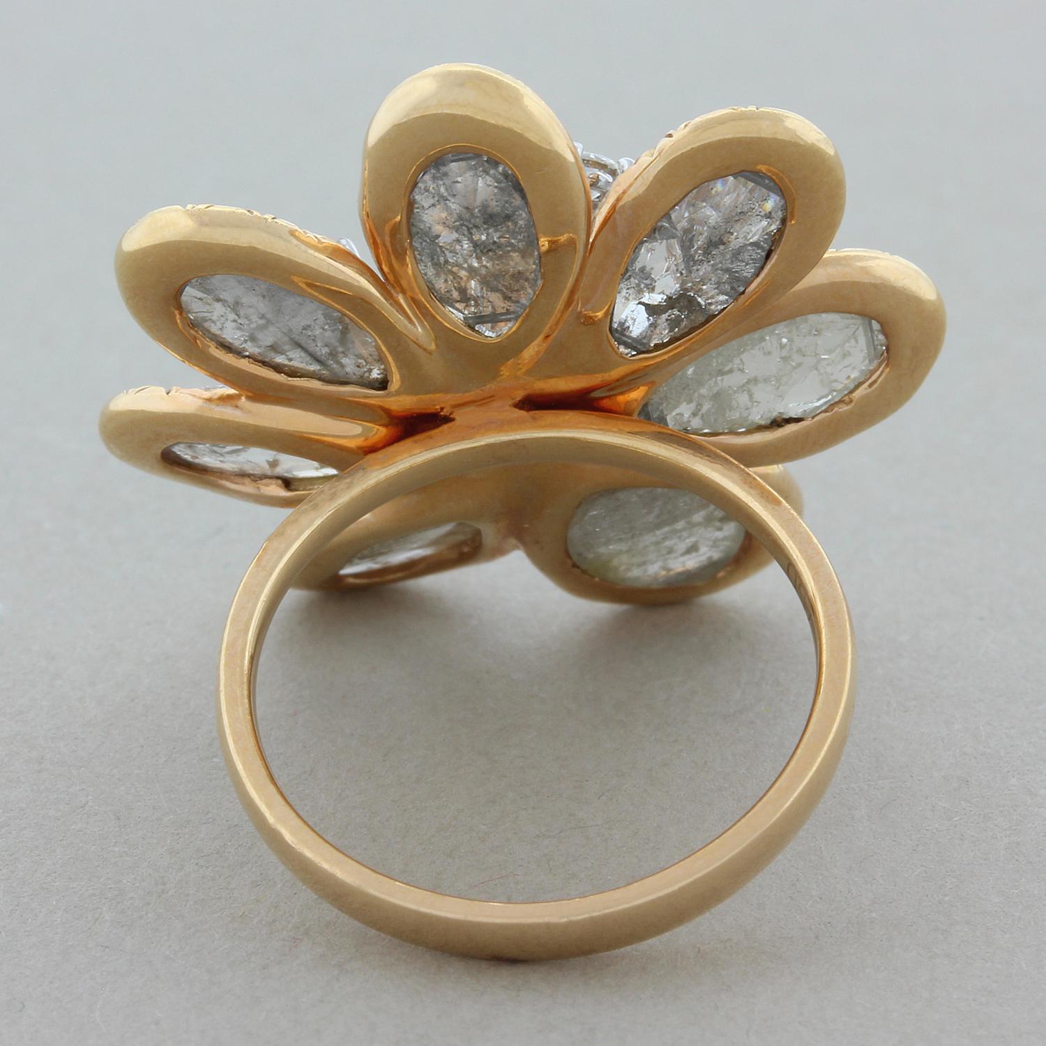 Women's Modern Diamond Gold Flower Ring