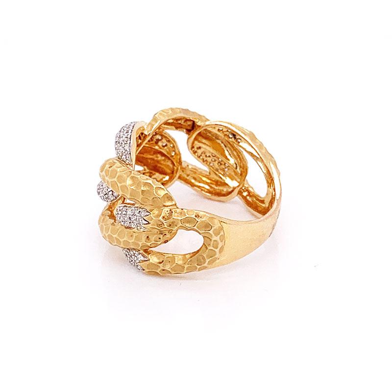 Round Cut Modern Diamond Gold Link Ring-Band For Sale