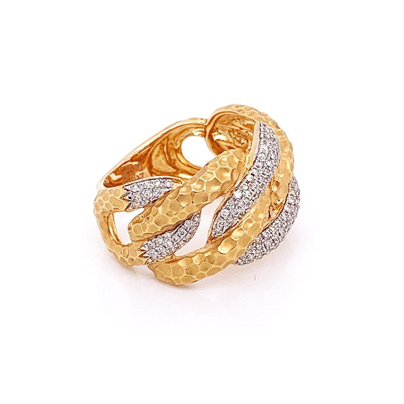 Women's Modern Diamond Gold Link Ring-Band For Sale