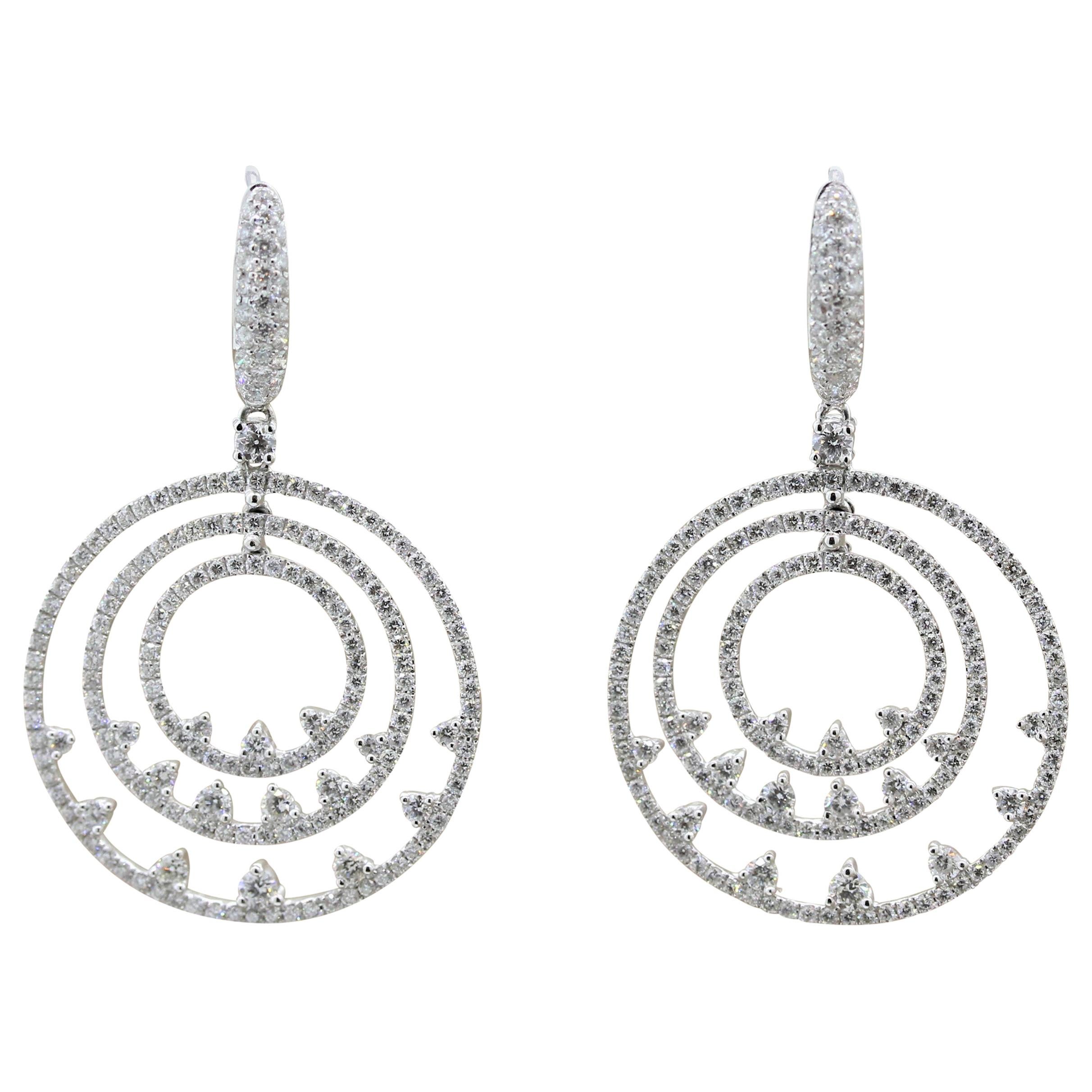 Modern Diamond Gold Triple-Hoop Drop Earrings For Sale