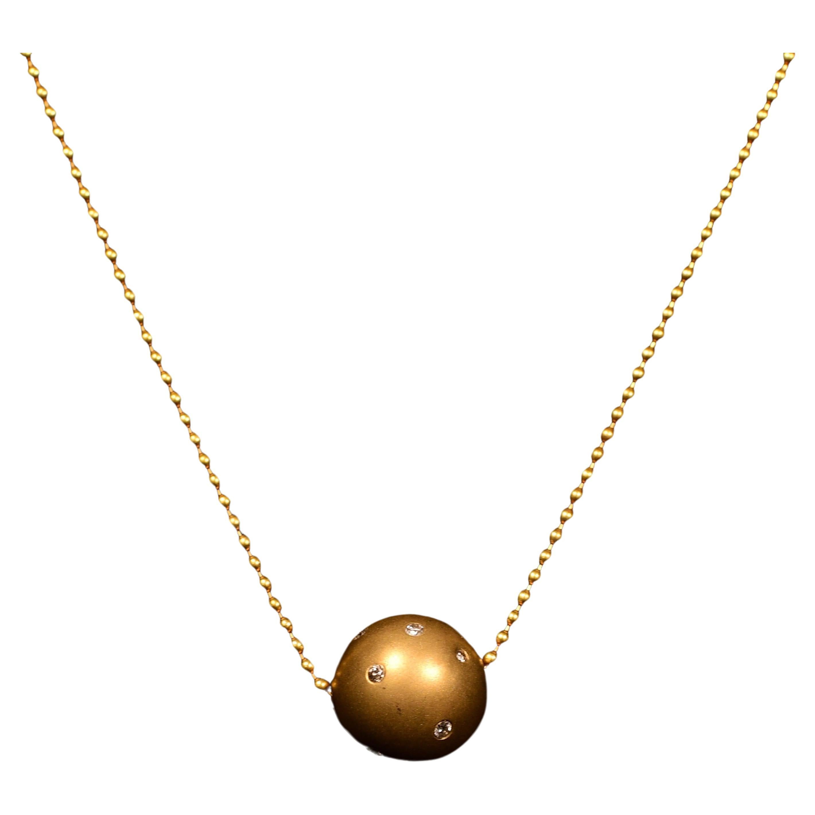 Modern Diamond Golden Pendant w Beaded Chain 14K Gold Necklace