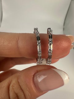 Modern diamond hoop earrings emerald cut diamond earrings 14KT gold