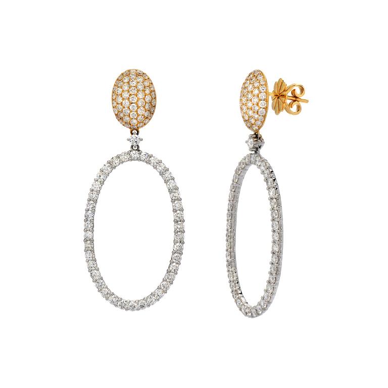Modern Diamond Hoop Gold Drop Earrings