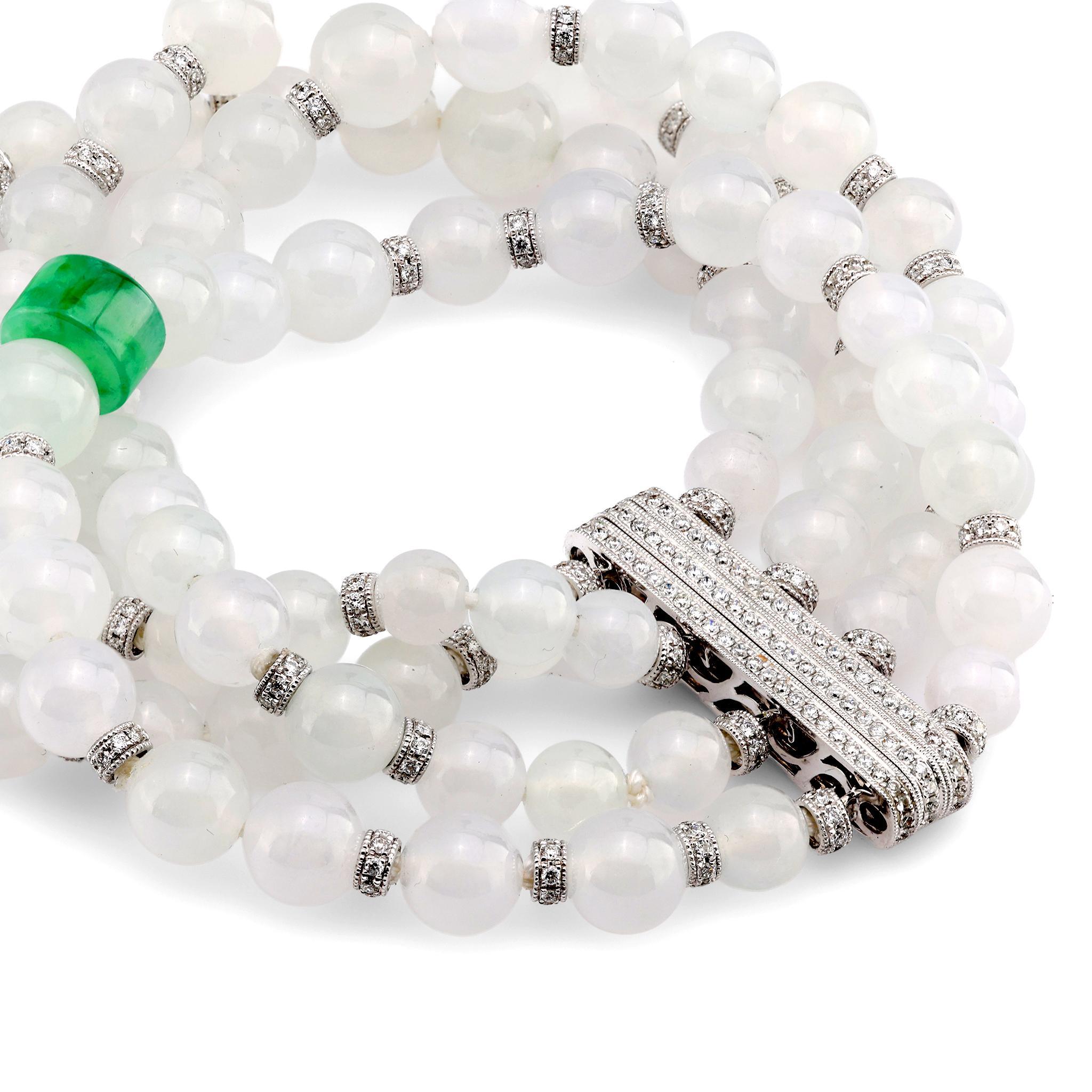 Pulsera moderna de oro blanco de 18 quilates con jade y diamantes Moderno
