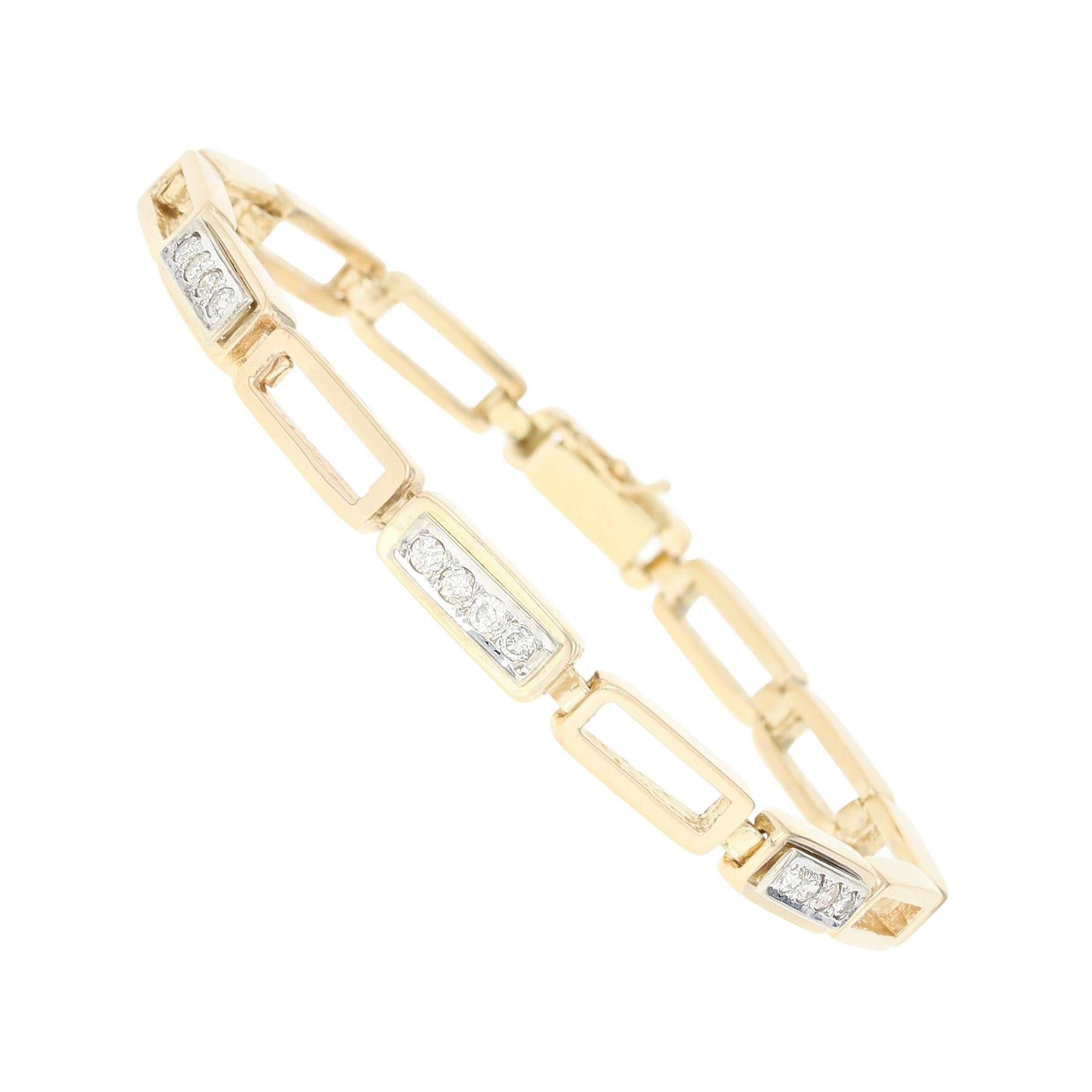Modern Diamond Link Bracelet, 14 Karat Yellow Gold Round Brilliant .36 Carat
