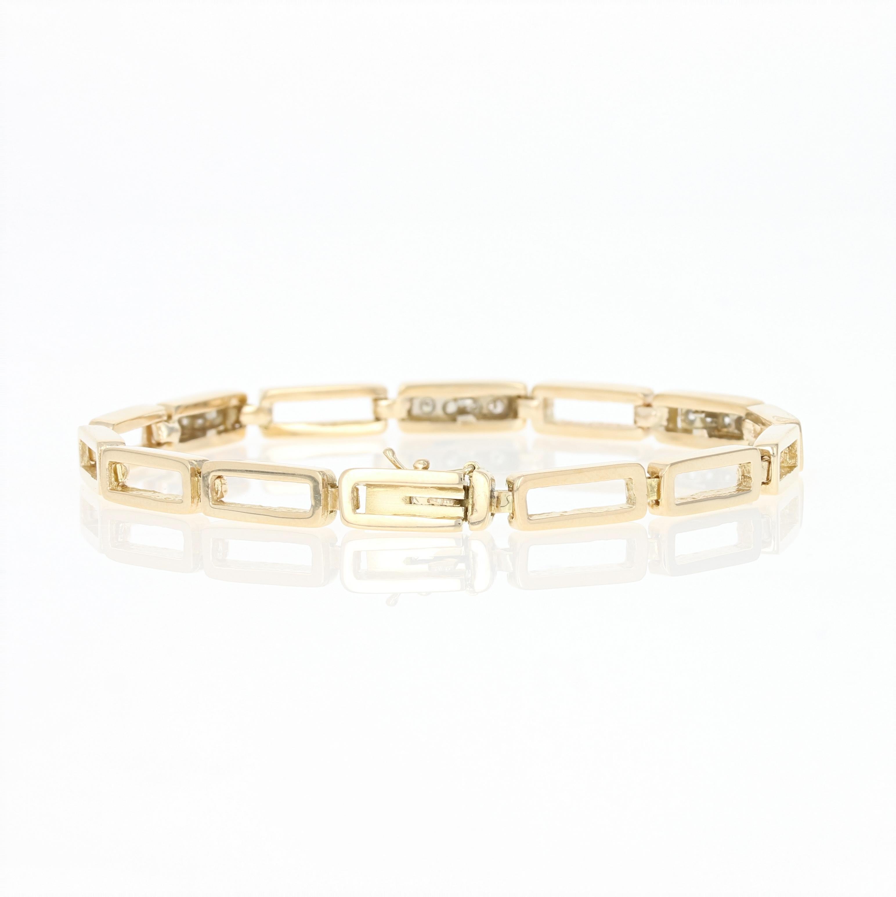 Contemporary Modern Diamond Link Bracelet, 14 Karat Yellow Gold Round Brilliant .36 Carat
