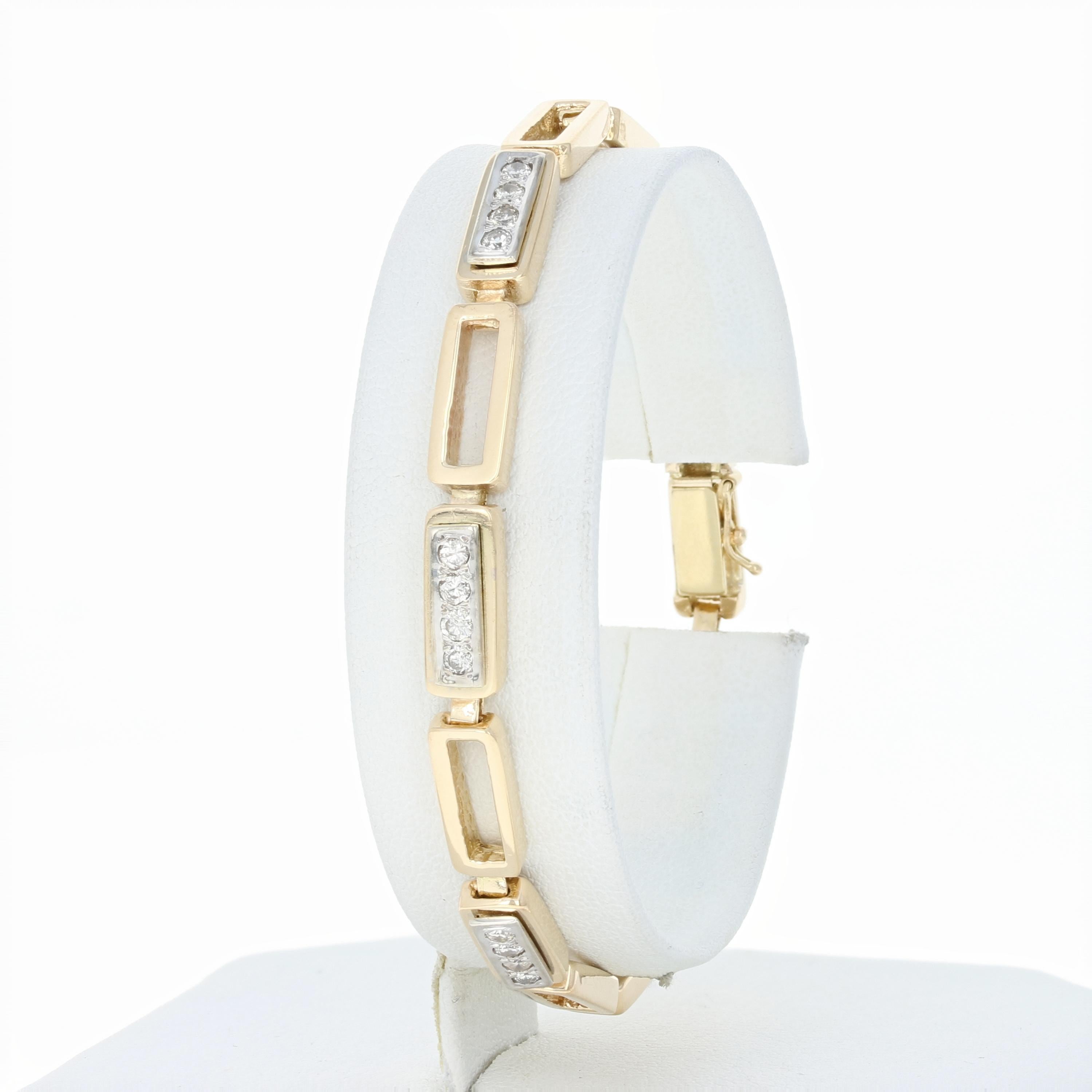 Round Cut Modern Diamond Link Bracelet, 14 Karat Yellow Gold Round Brilliant .36 Carat