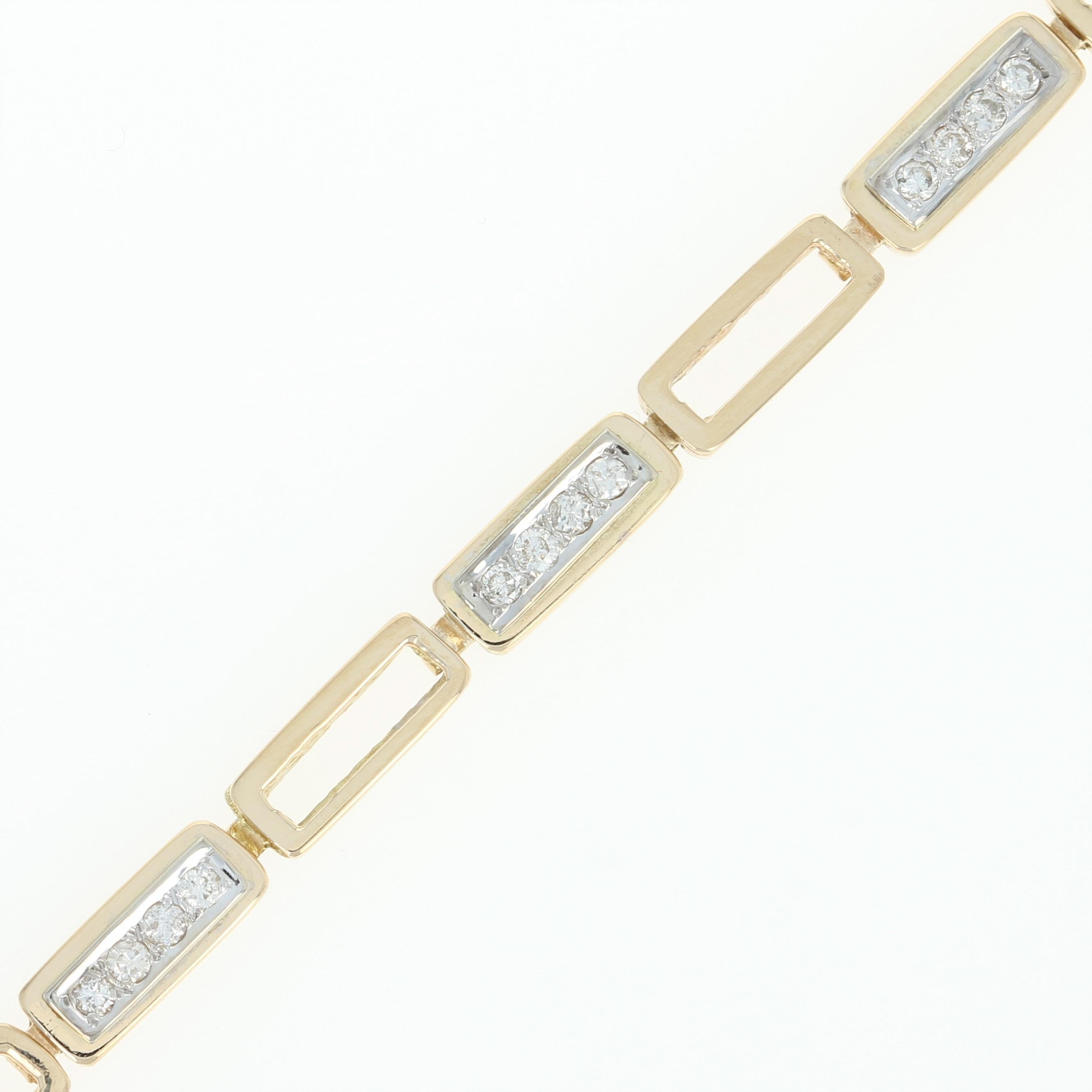 Modern Diamond Link Bracelet, 14 Karat Yellow Gold Round Brilliant .36 Carat In Excellent Condition In Greensboro, NC