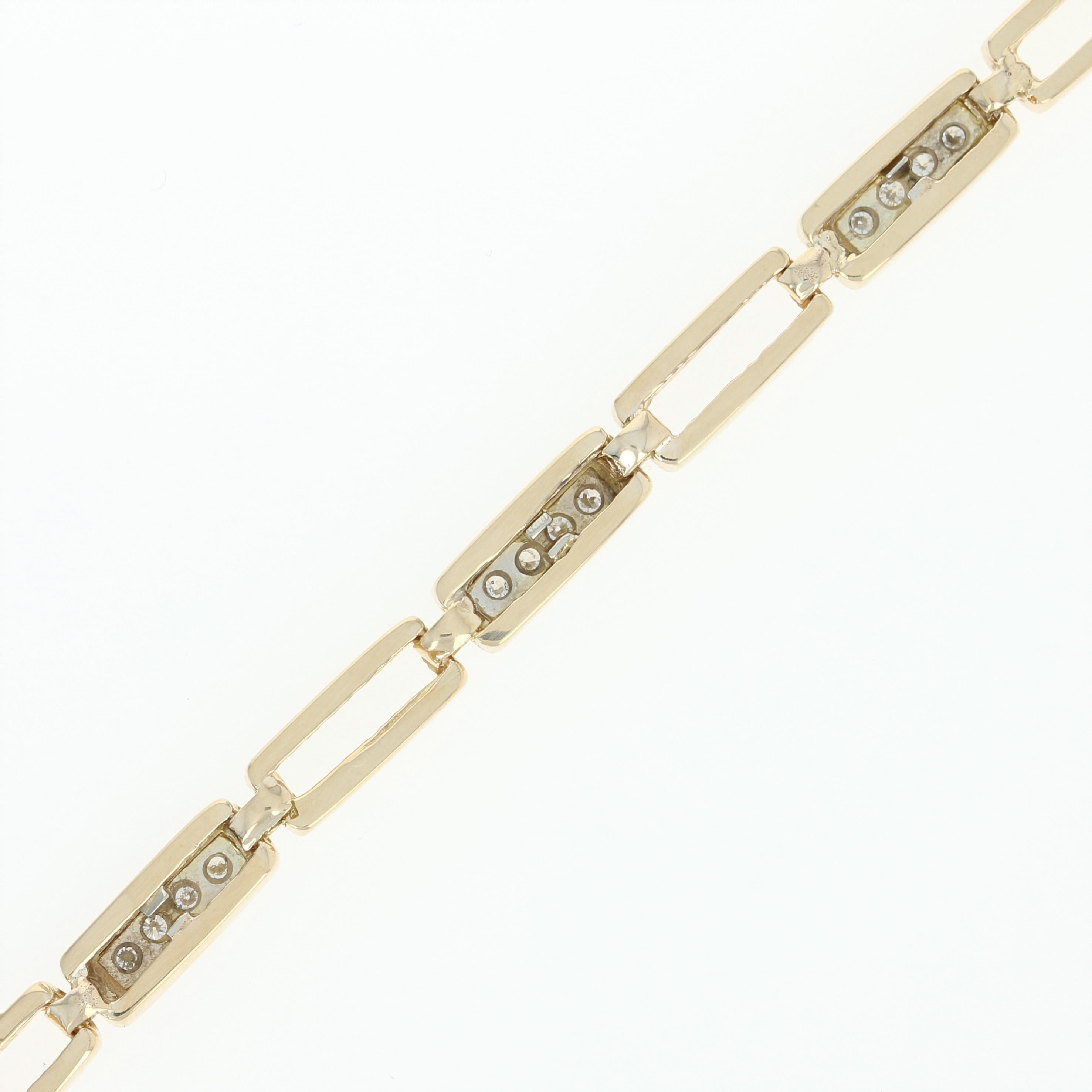 Women's Modern Diamond Link Bracelet, 14 Karat Yellow Gold Round Brilliant .36 Carat