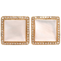 Modern Diamond Mother-of-Pearl Yellow Gold Men
s Square Cufflinks