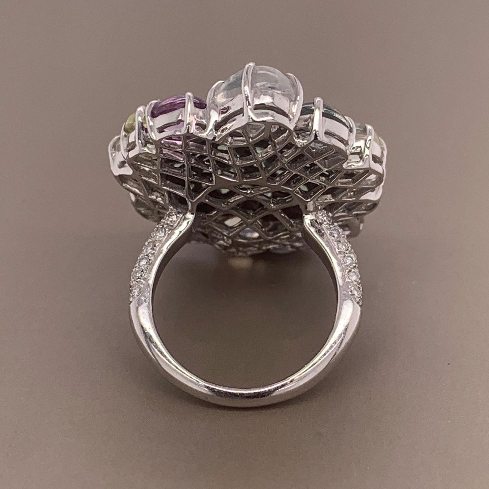 Women's Modern Diamond Sapphire Moonstone Gold Cocktail Ring For Sale