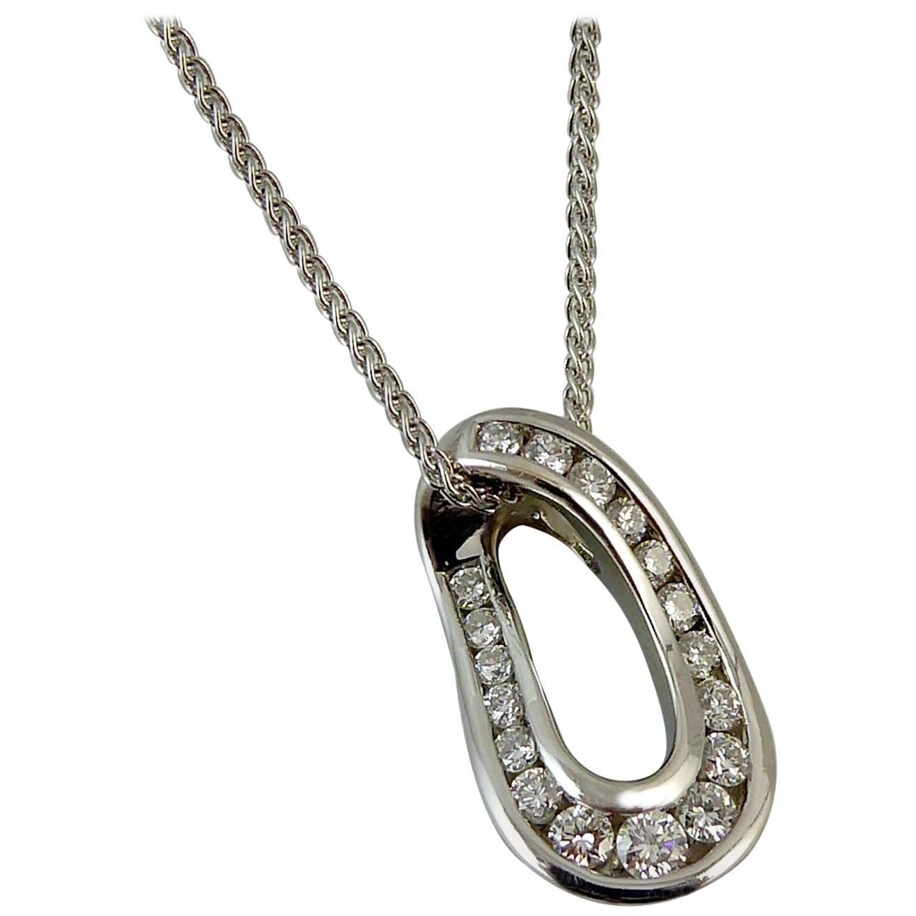 1.30 Carat Diamond Pendant, White Gold Pave Set Snake, White Gold Chain