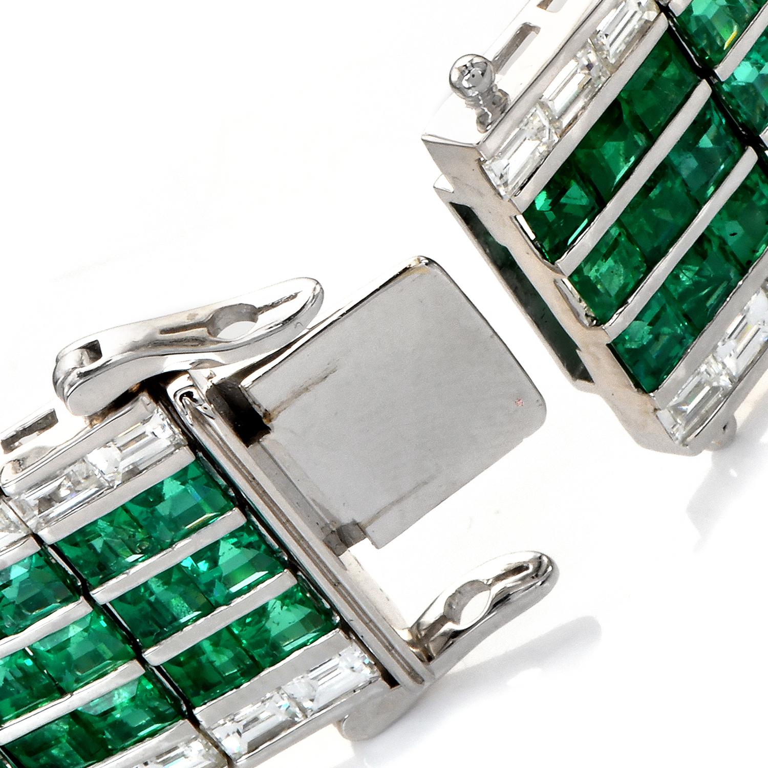 Modern Diamond Natural Colombian Emerald 18K Gold Cocktail Bracelet For Sale 2