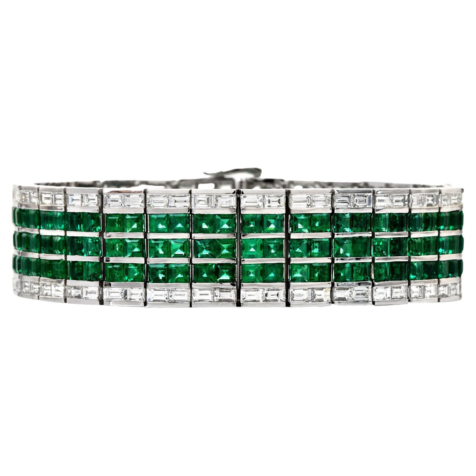 Modern Diamond Natural Colombian Emerald 18K Gold Cocktail Bracelet For Sale