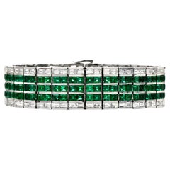 Modern Diamond Natural Colombian Emerald 18K Gold Cocktail Bracelet